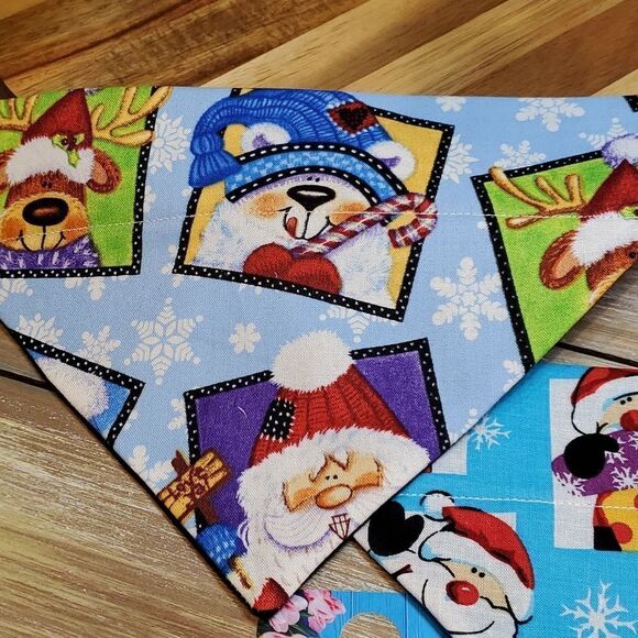 #12  Medium 9" Two Colorful Christmas Dog Bandanas Unisex!! - Picture 2 of 3